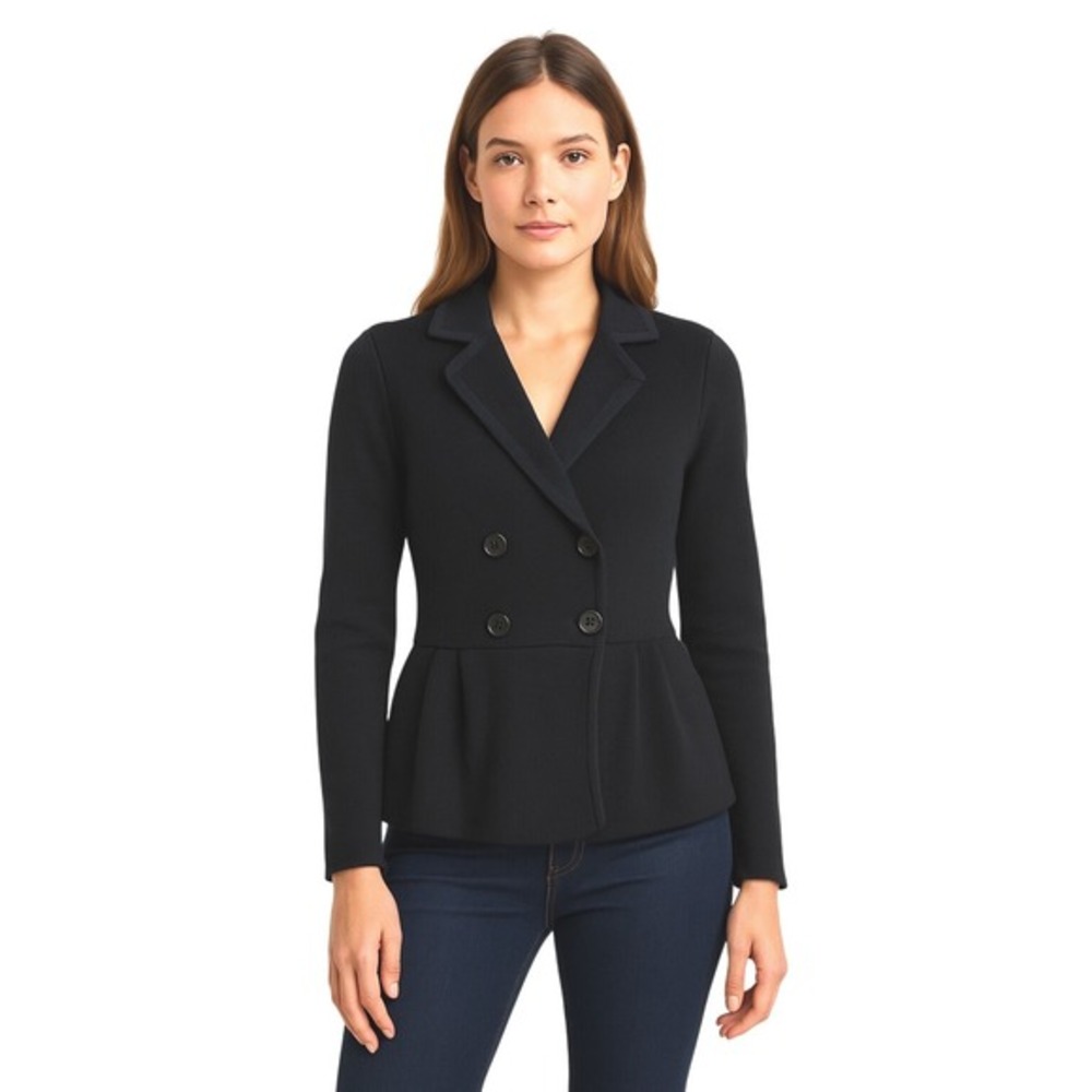 Ann Taylor Loft Black Double Breasted Knit Blazer XS‎ Peplum Academia 51-07